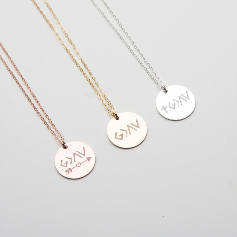 God is Greater than the Highs and the Lows Necklace - Custom Round Necklace-Cross Arrow Charm