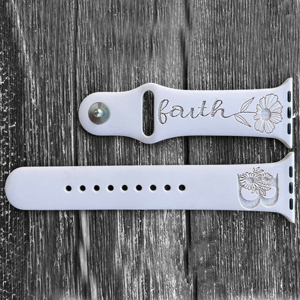 Faith Sunflower Monogram Print Engraved Watch Strap