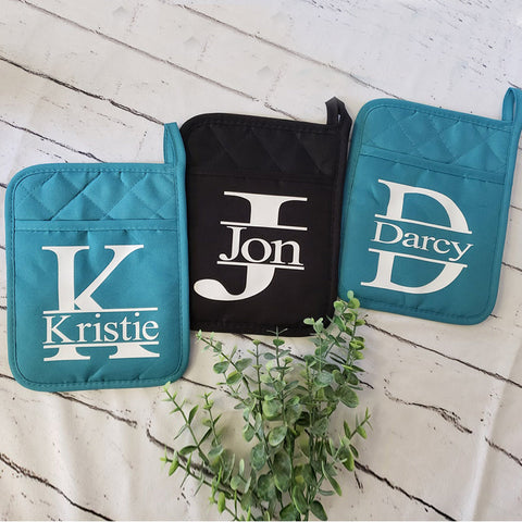 Personalized Pot Holders, Personalized Gift, Monogram Oven Mitts