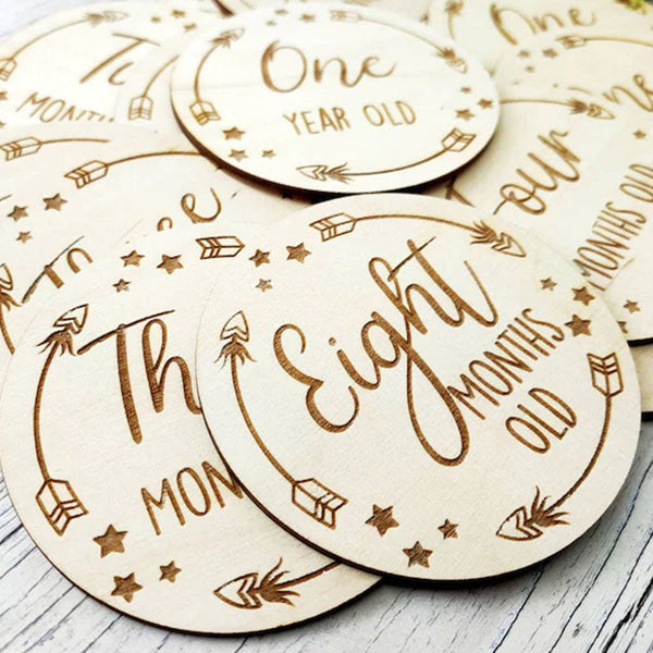 Stars and Arrows Milestone Discs ? Engraved Wooden Gift