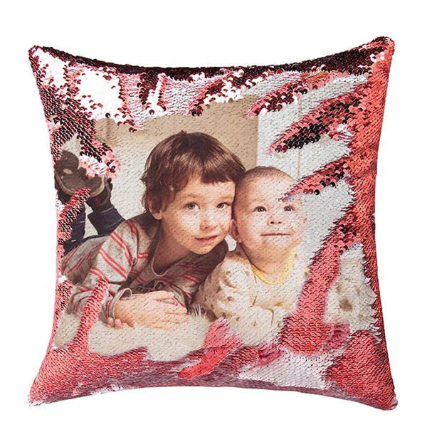 Custom Sequin Throw Pillow with Photo-Comfy Satin Cushion Covers