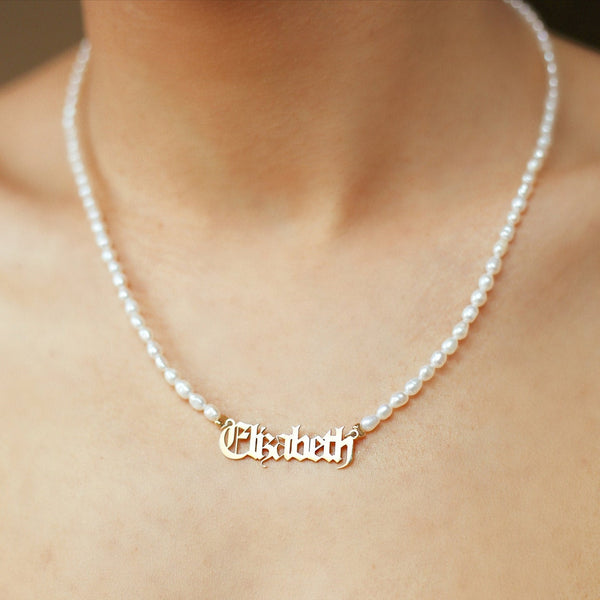 Custom Name Pearl Necklace, Natural Freshwater Pearl Necklace, Bridesmaid Gift