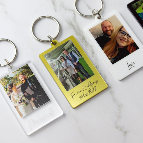 Personalised Photo Keyring Custom Message Keychain Boyfriend Girlfriend Valentines Music Love Birthday Wedding