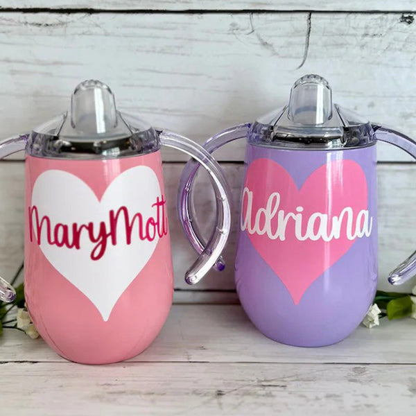 Heart Sippy Cup, Stainless Steel Toddler Cup, Training Cup, Personalized Sippy, Daycare, Preschool, Toddler Gift, Custom Love Cup