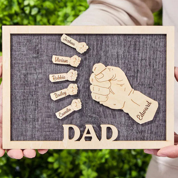 Personalized Fist Father's Day,Name Wood Plaque Decorative Sign with Kids Name