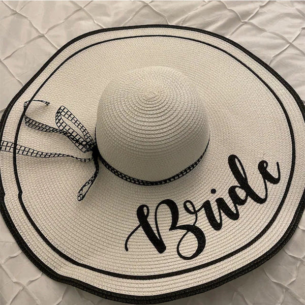 Bachelorette Hats With Black Borders, Bridesmaids Sun Hats with names, Bachelorette Beach Hats