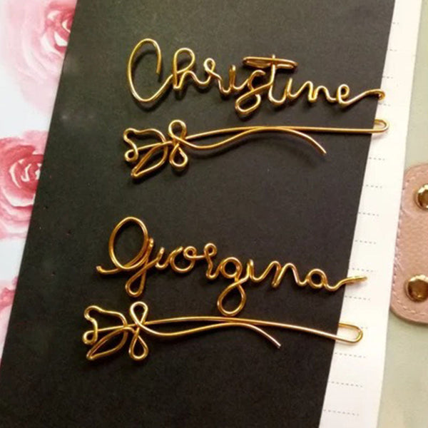 Wire Name Bookmark with Rose Flower Accent, Customized Name Paperclip