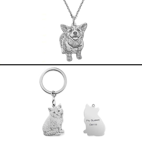 Engraved Pet Photo Personalized Keychain