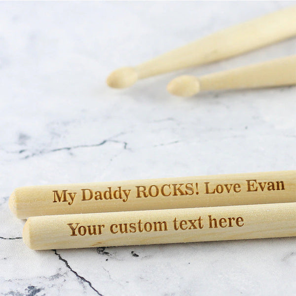 Pair of Custom Engraved Drum Sticks - Any name, Any Message, Personalised, Birthday, Best Man, Musician 5A Size