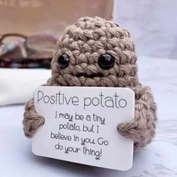 Cute knitted wool positive potato doll decoration birthday gift knitted doll funny positive potato with motivation card