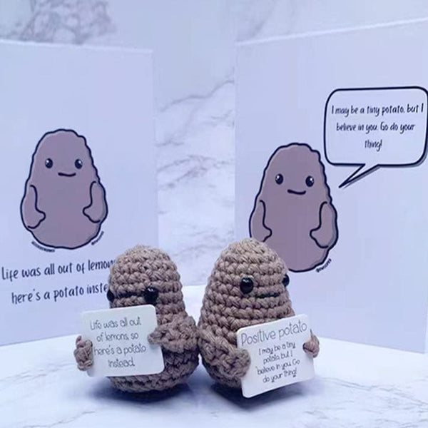 Cute knitted wool positive potato doll decoration birthday gift knitted doll funny positive potato with motivation card