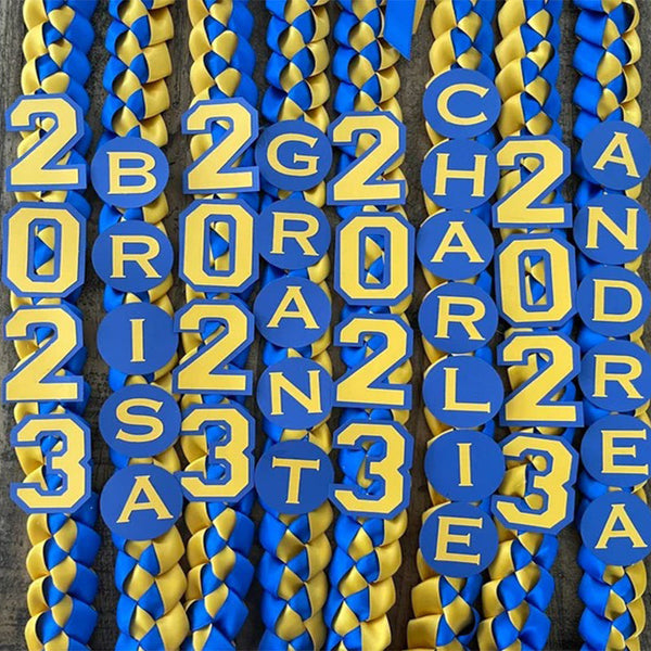 Handmade Class of 2024 2025Custom Colors Graduation 5/8" Double Faced Ribbon Lei with 2024 2025 and Name Topper