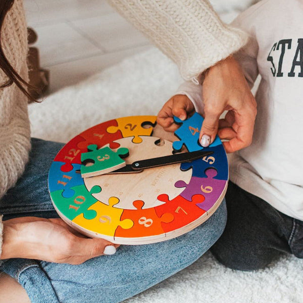 Pastel Learning Time Clock - Teaching Time Puzzle - Toddlers Clock - My First Clock - Wooden Puzzle Toys - Baby Easter Gift