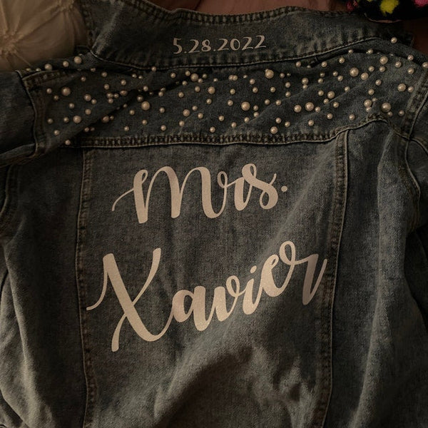 Custom Bridal Jacket, Custom Pearl Denim Jacket Future Mrs, Custom jacket, Wedding jackets, Wifey jacket, Bridal Jacket