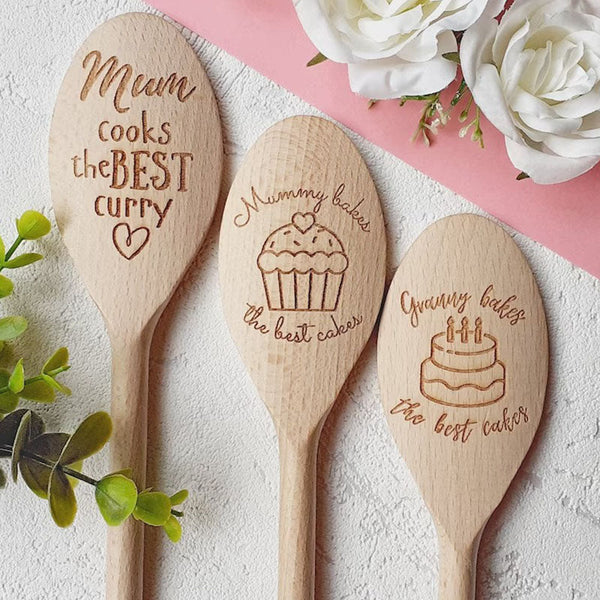 Grandma, Nana, Nanny, Granny, Gran, Mum, Dad, Bakes the best cakes Personalised Wooden Spoons, Cake Baking, Birthday Gift, Present Cooking