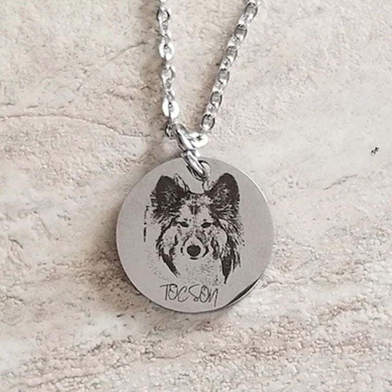 Custom Dog Portrait Necklace Keychain with Name   Dog Picture Necklace Keychain  Round Dog Necklace Keychain