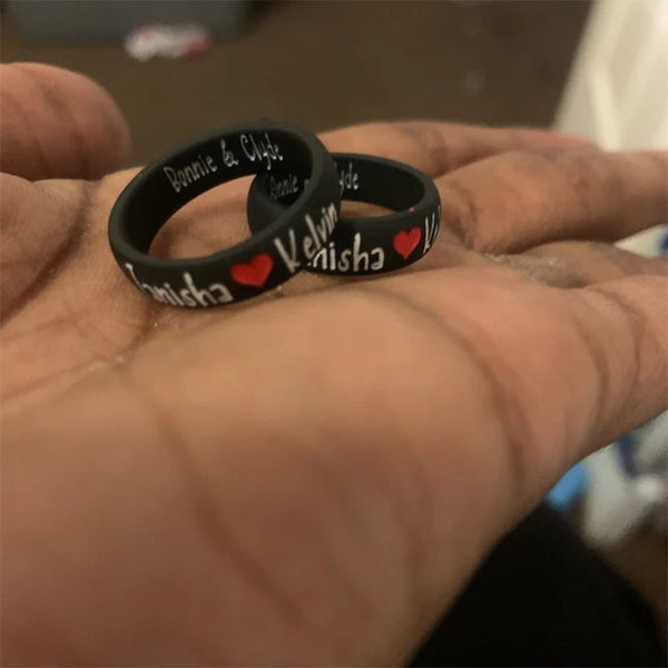 Personalized Silicone Wedding Ring His & Hers Custom Engraving All Sizes Available Any Text, Image or Symbol