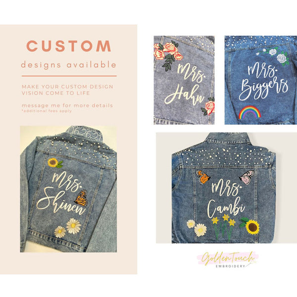 Custom Bridal Jacket, Custom Pearl Denim Jacket Future Mrs, Wedding jackets, Wifey jacket