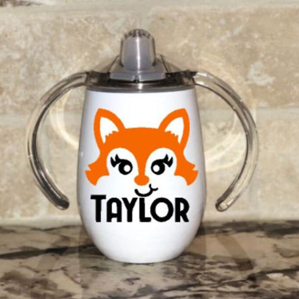 Baby Fox Sippy Cup, Custom Fox Cup, Stainless Steel Toddler Cup, Birthday Gift, Training Cup, Animal Cup