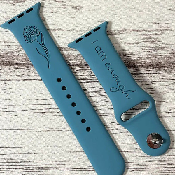 I am Enough, Floral, Engraved Watch Band Compatible with Apple watch band, Personalized Watch band