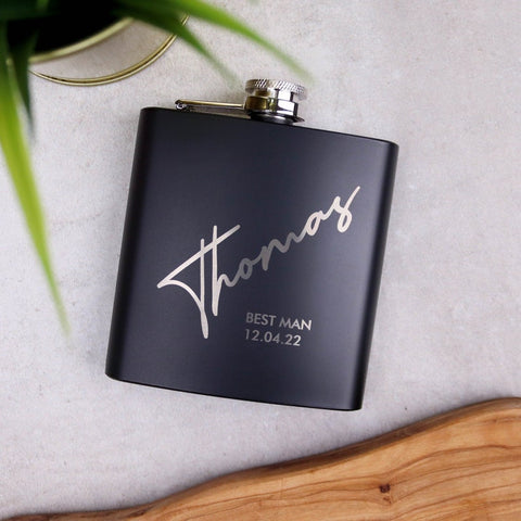 Groomsmen Gifts, Best Man Usher Groom Gift Personalised Matte Black 8oz Hip Flasks