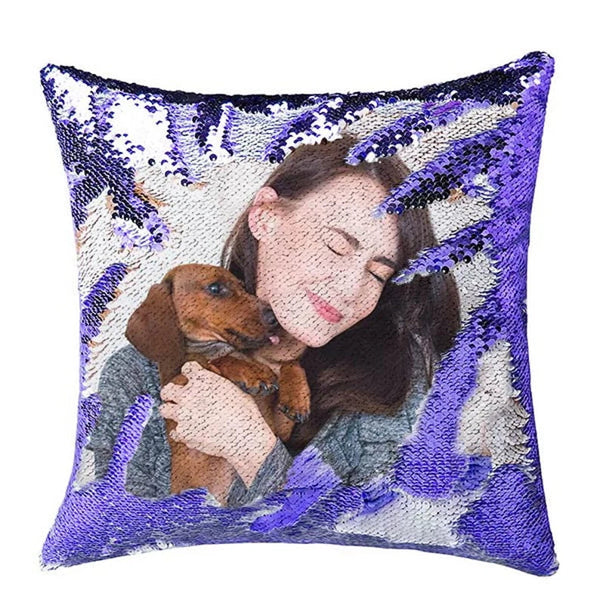 Custom Sequin Throw Pillow with Photo-Comfy Satin Cushion Covers