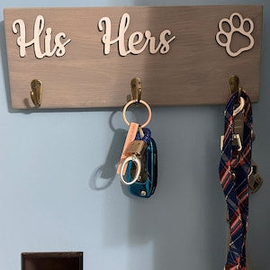 Wooden Key and Leash Holder, Handmade, His Hers Key Holder, Wall Key Holder, Key Hanger, Leash Hanger, Wood Sign