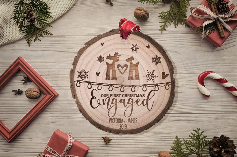 Our First Christmas Engaged Ornament - Custom Engraved Ornament For Couples