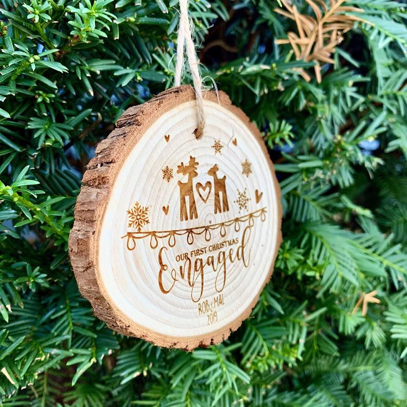 Our First Christmas Engaged Ornament - Custom Engraved Ornament For Couples