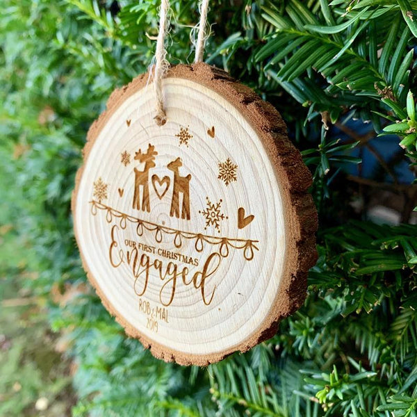 Our First Christmas Engaged Ornament - Custom Engraved Ornament For Couples