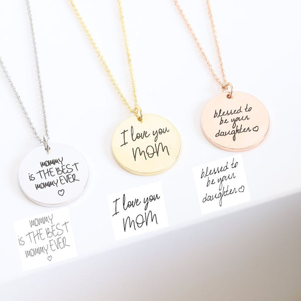 Handwriting Necklace, Custom Handwriting Jewelry, Memorial Signature Necklace, Personalized Disc Necklace