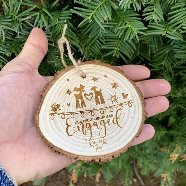 Our First Christmas Engaged Ornament - Custom Engraved Ornament For Couples