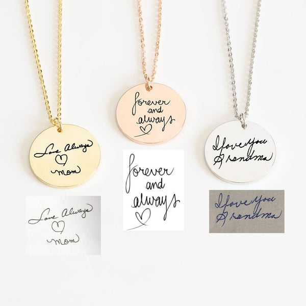 Handwriting Necklace, Custom Handwriting Jewelry, Memorial Signature Necklace, Personalized Disc Necklace