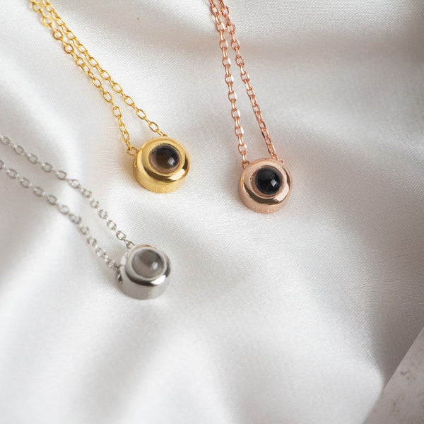 Projection Photo Necklace in Gold / Silver / Rose Gold, Minimalist Dainty Tiny Charm Picture Small Photo Couples