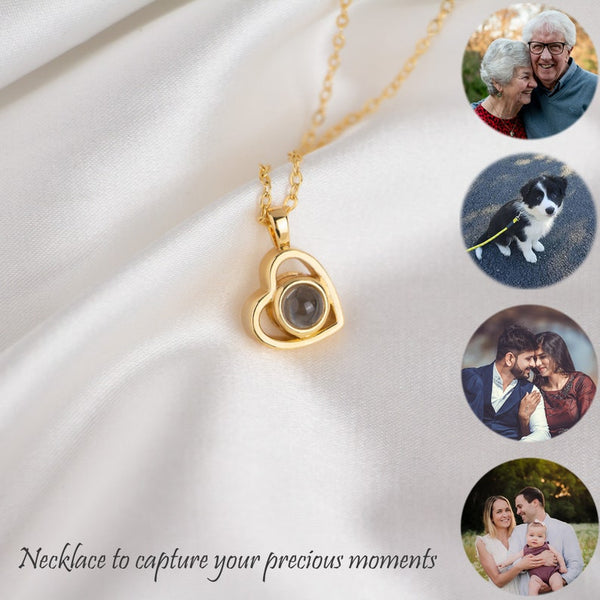 Projection Photo Necklace in Gold / Silver / Rose Gold, Heart Style Personalized Photo Necklace Custom Girlfriend Choker