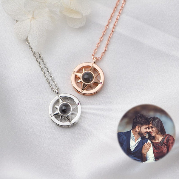 Personalized Projection Photo Necklace | Lucky Star Compass kette Projection Pendant