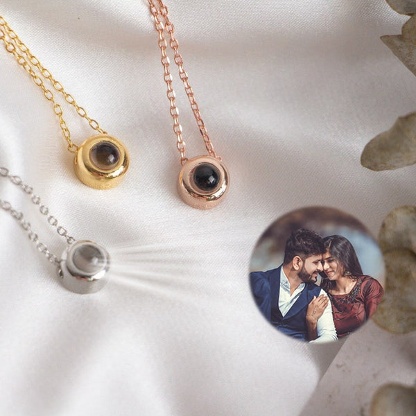 Projection Photo Necklace in Gold / Silver / Rose Gold, Minimalist Dainty Tiny Charm Picture Small Photo Couples