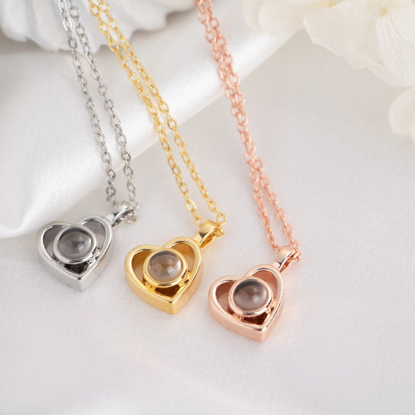 Projection Photo Necklace in Gold / Silver / Rose Gold, Heart Style Personalized Photo Necklace Custom Girlfriend Choker