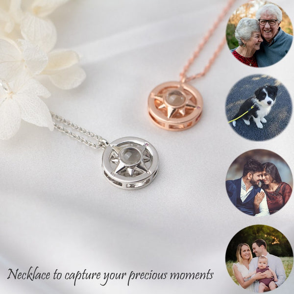 Personalized Projection Photo Necklace | Lucky Star Compass kette Projection Pendant